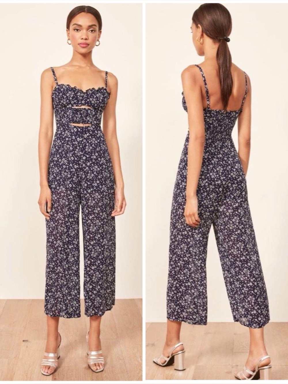 Reformation Fergie Jumpsuit in Navy Floral Size 6